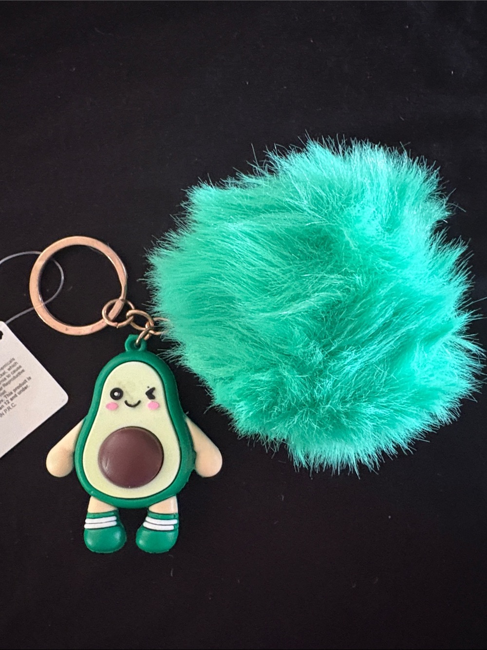 Cute Avocado Keychain Bag Charm with Green Furry Pom Pom
